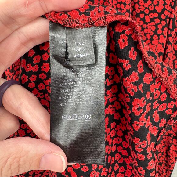 Free People Kinsley Red & Black Floral Print V-neck Long Sleeve Mini Wrap Dress - Picture 13 of 15